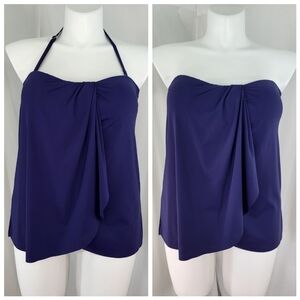 Tempt Me Swim TANKINI TOP Womens Size XL Navy Blue Drape Flounce Bra Halter NWOT